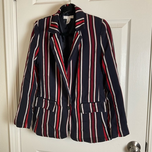 H&M Red Blue White Striped Blazer size 8 - Picture 2 of 8